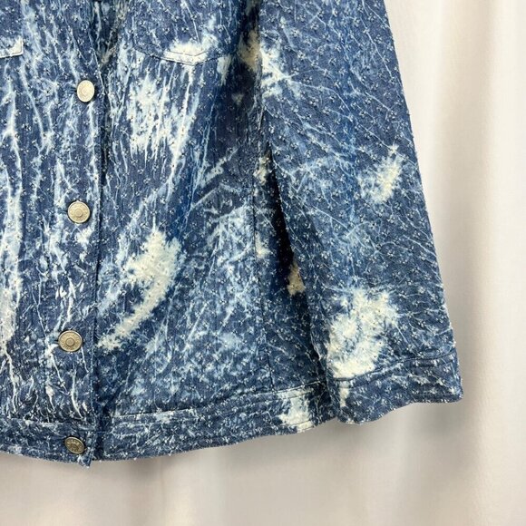 Chico’s Tie Die Textured Lightweight Jacket Blue/White Size Large Pockets - Picture 4 of 9